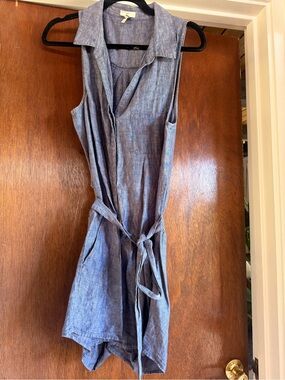 Joie Chambray Sleeveless Tie-Waist Mini Dress - Blue